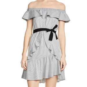MAJE off the shoulder black and white dress
